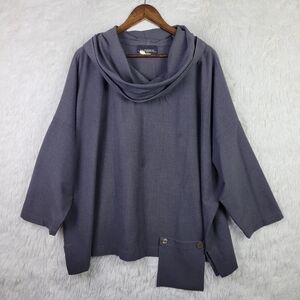 La Fixsun S Gray‎ Cowl Neck Wool Blend Long Sleeve Top Lagenlook Minimalist